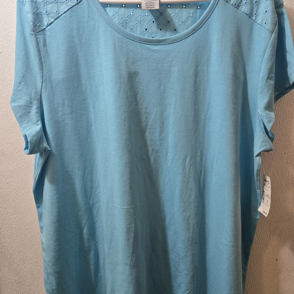 croft & barrow aqua eyelet shoulder short sleeve tee - Picture 2 of 4